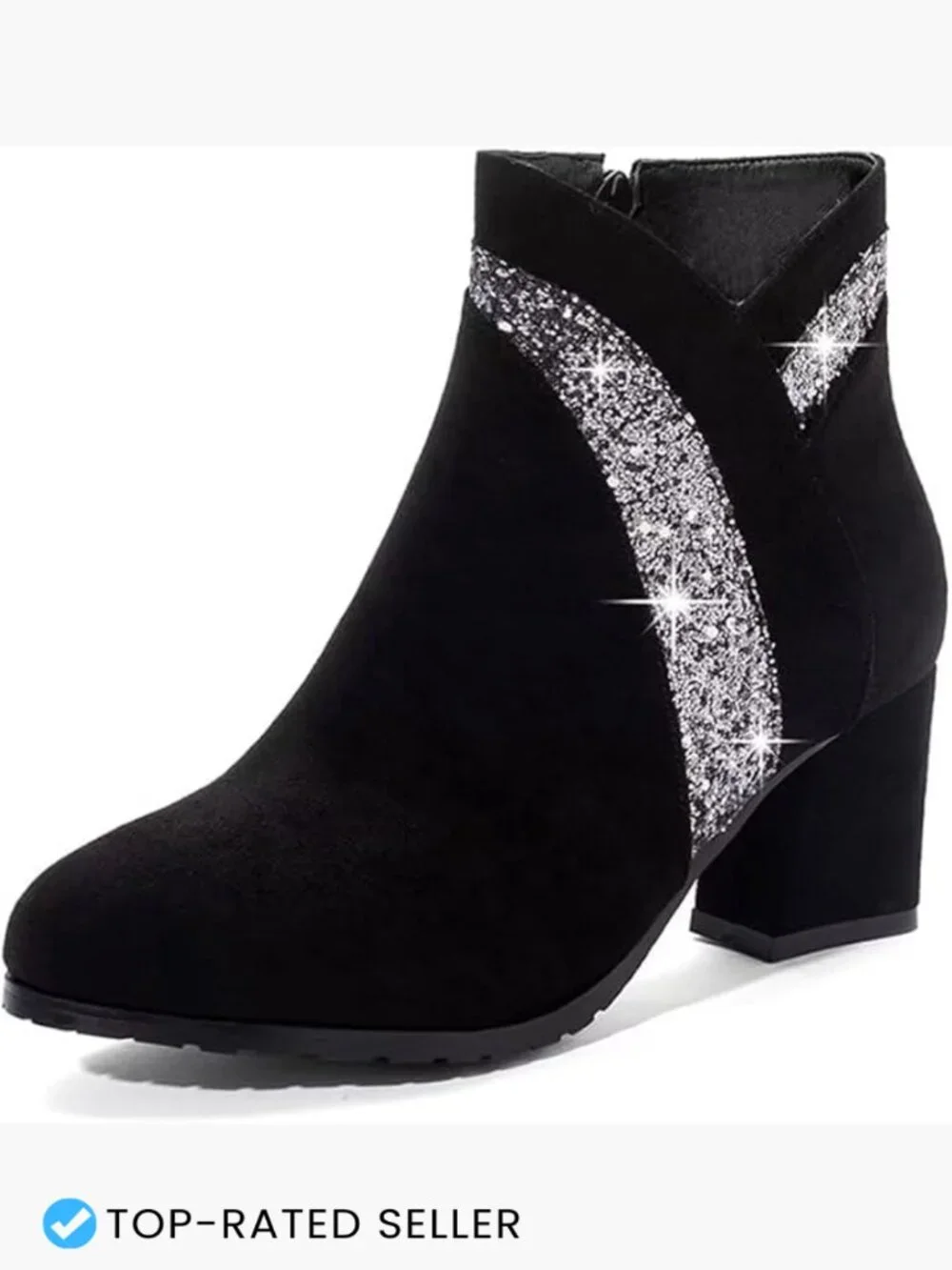 Chunky Heel Ankle Booties Round Toe Side Zipper Dress Boots Faux Suede